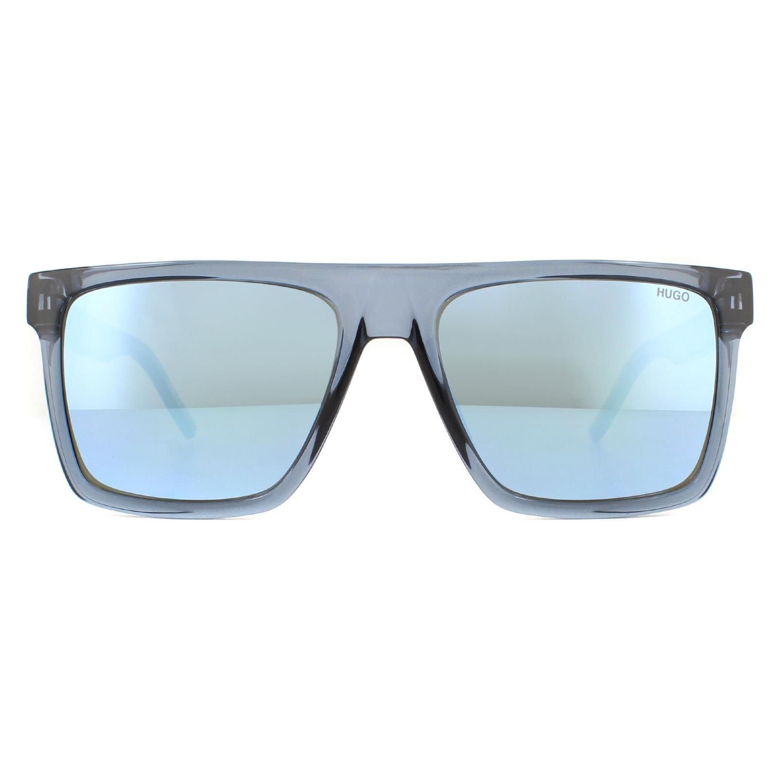 HUGO HUGO Men's Square Crystal Blue Blue Mirror Sunglasses - 1