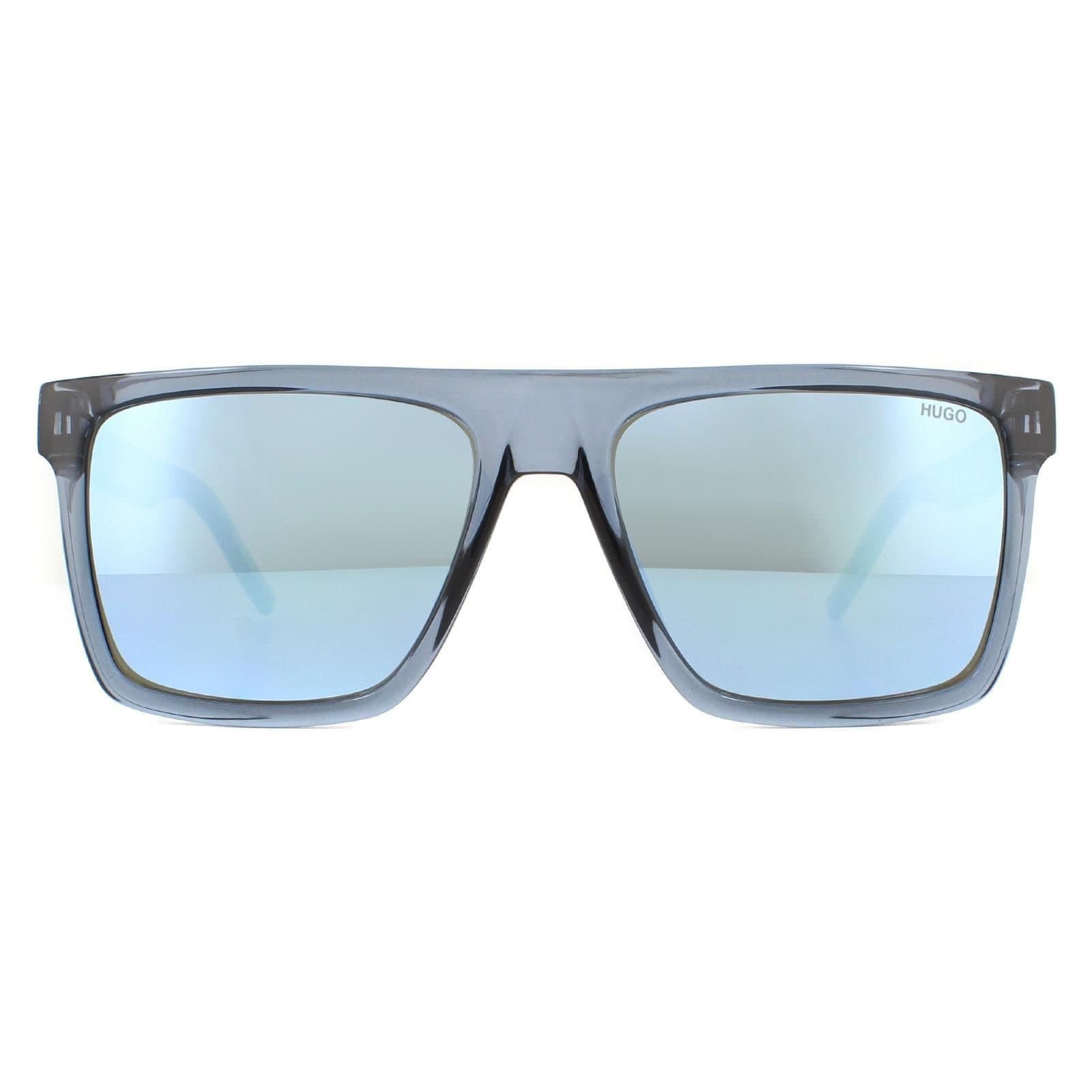 HUGO HUGO Men's Square Crystal Blue Blue Mirror Sunglasses