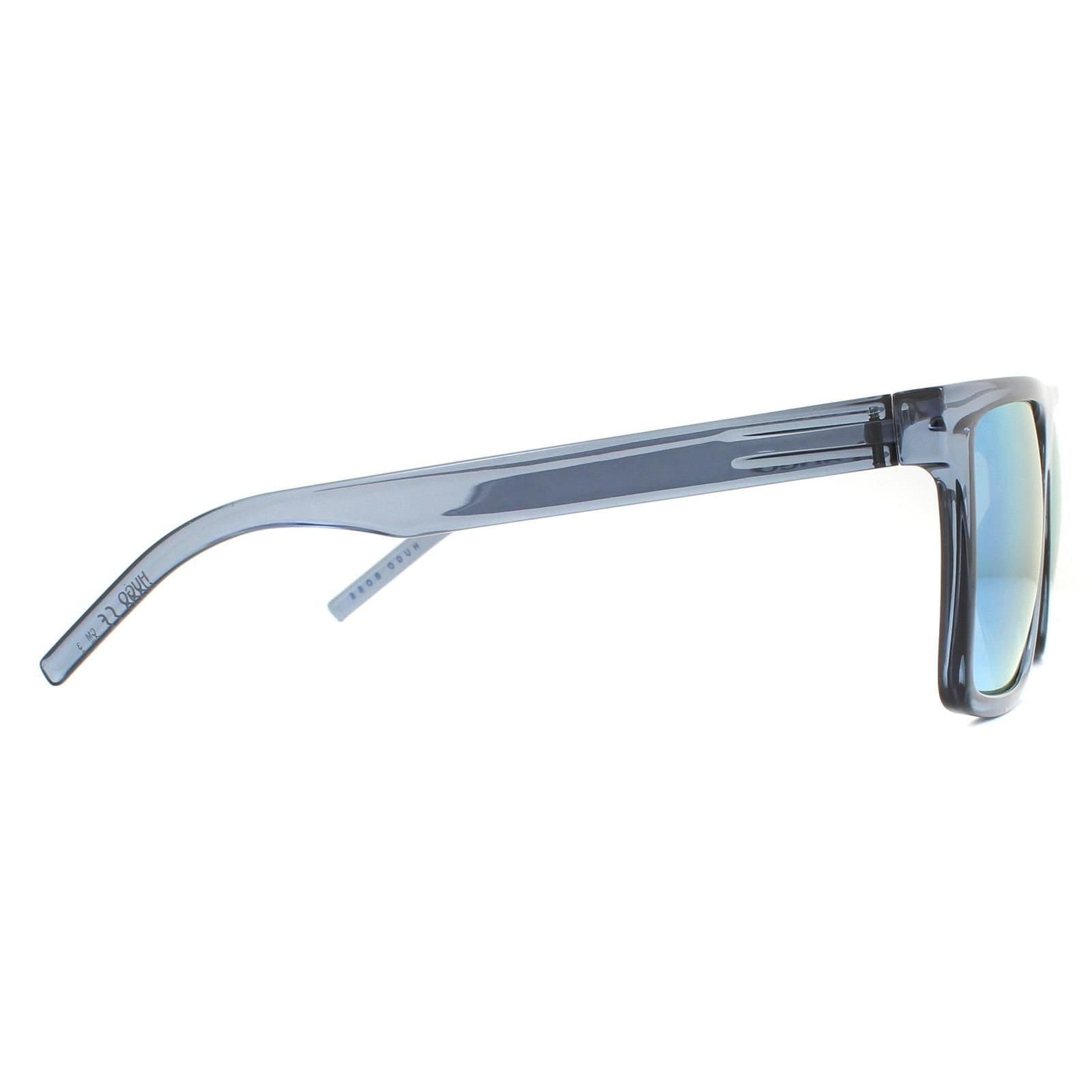 HUGO HUGO Men's Square Crystal Blue Blue Mirror Sunglasses - 4