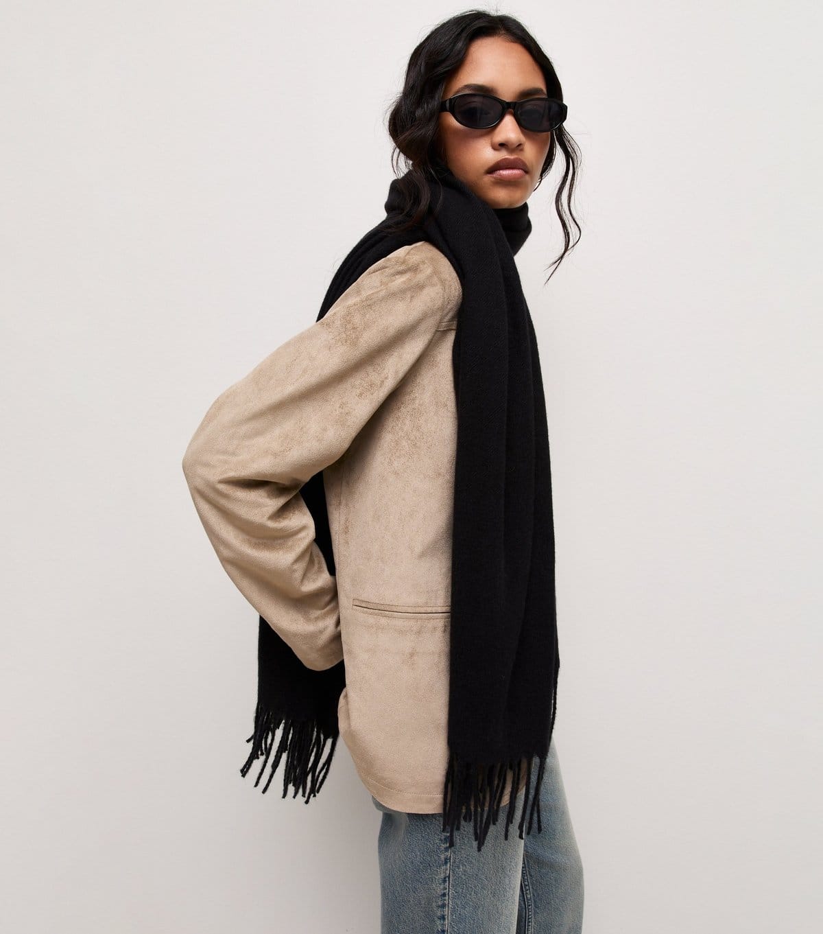 New Look Black Classic Fringed Scarf New Look - 1