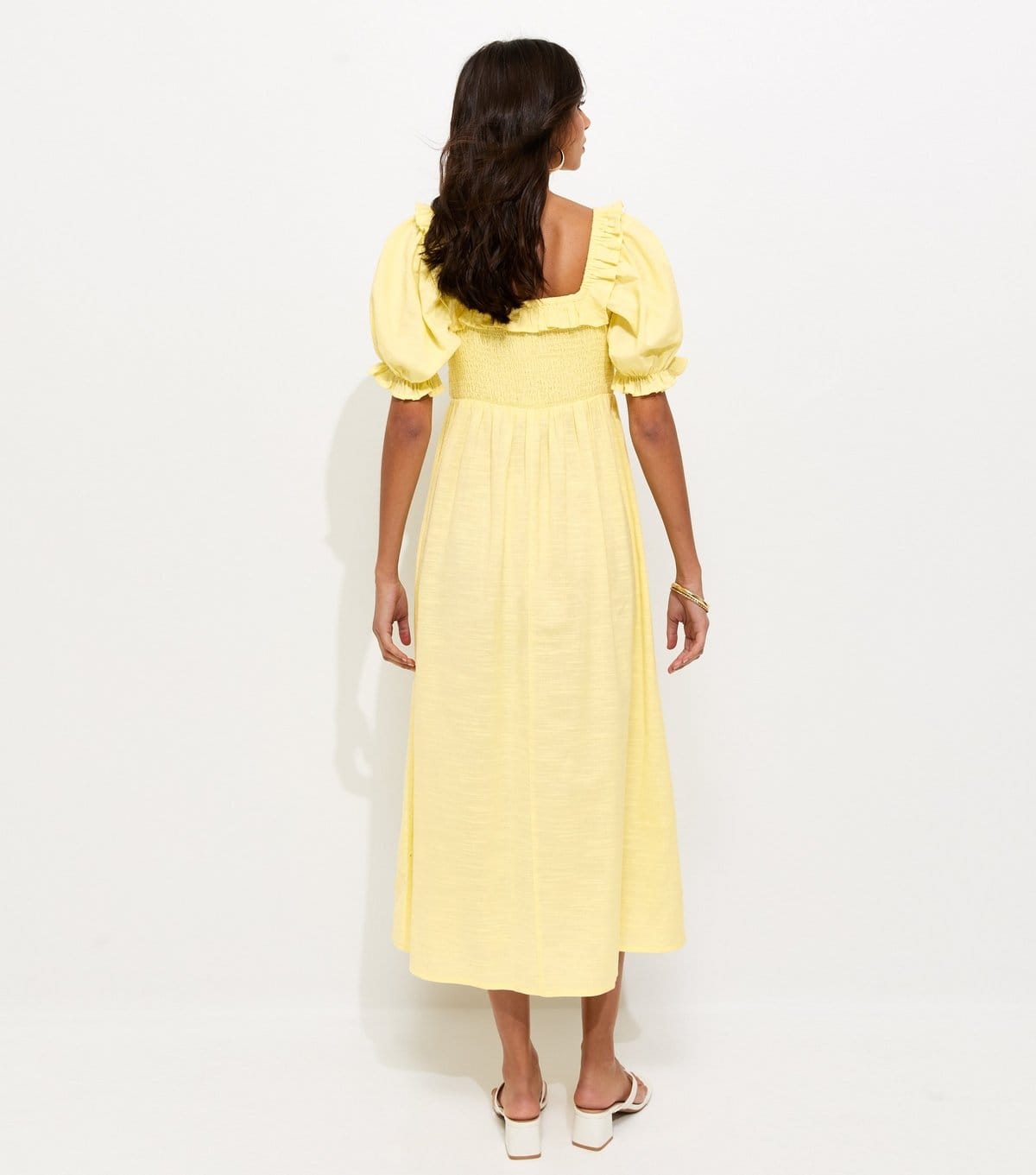 New Look Women's Light Yellow Short Sleeve Shirred Frill Midi Dress New Look - 4