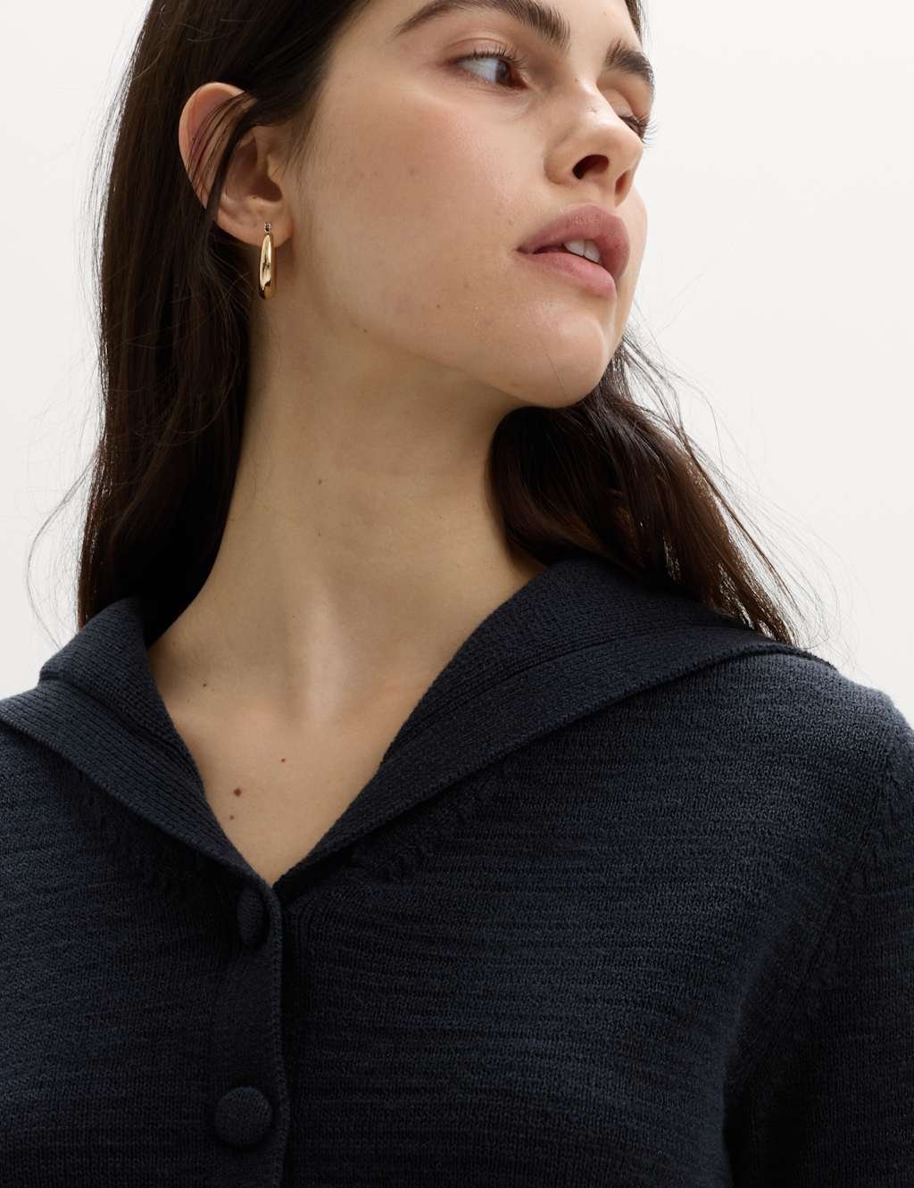 Marks & Spencer M&S Cotton Blend Sailor Collared Cardigan Midnight Navy - 2