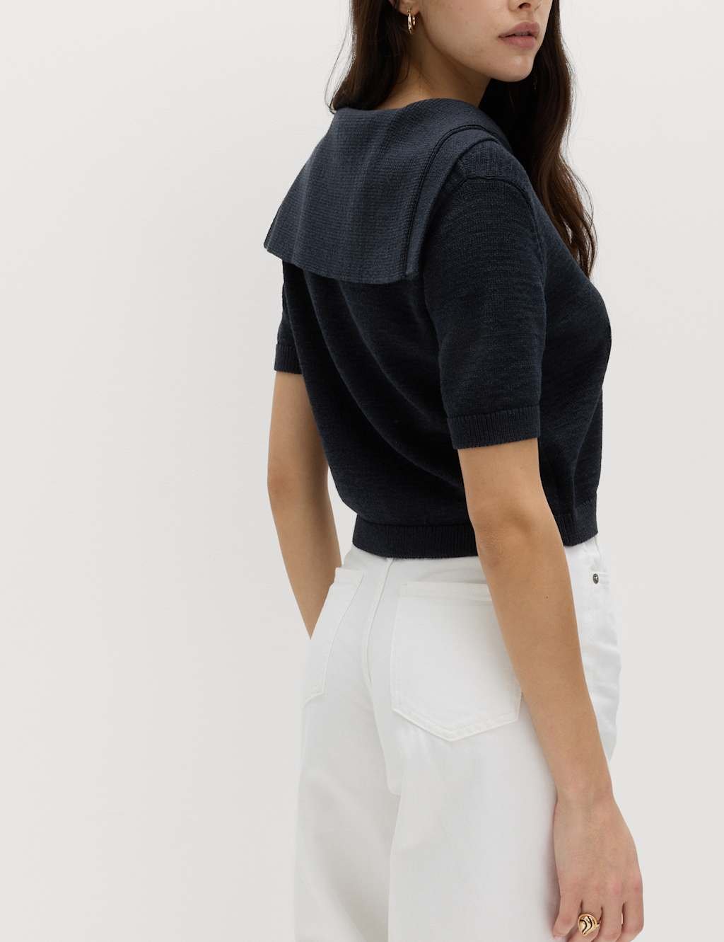 Marks & Spencer M&S Cotton Blend Sailor Collared Cardigan Midnight Navy - 3