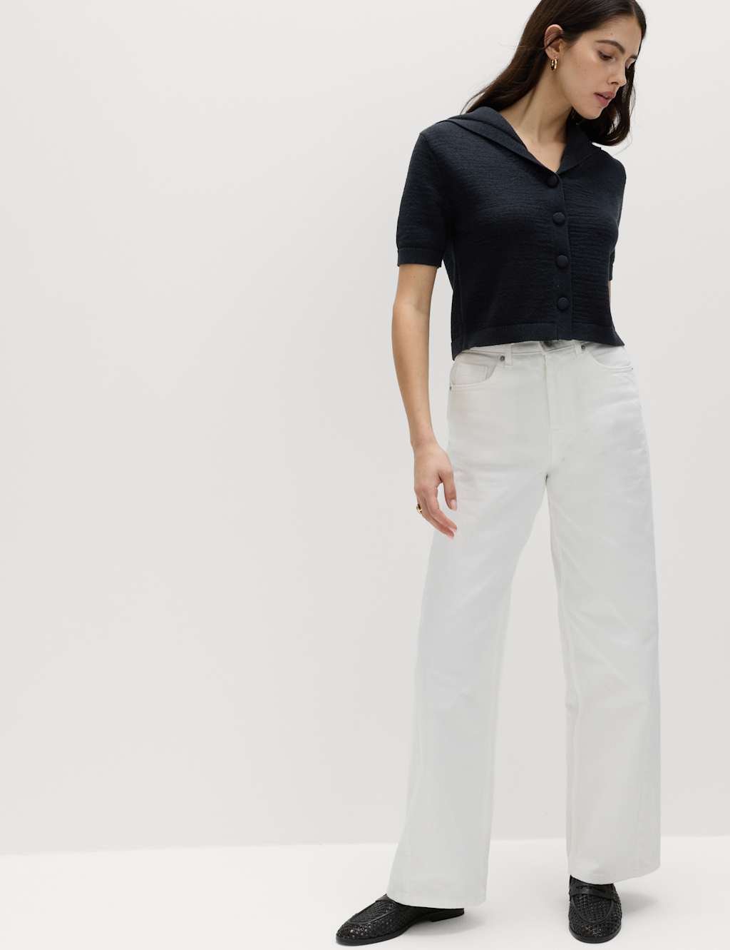 Marks & Spencer M&S Cotton Blend Sailor Collared Cardigan Midnight Navy - 4