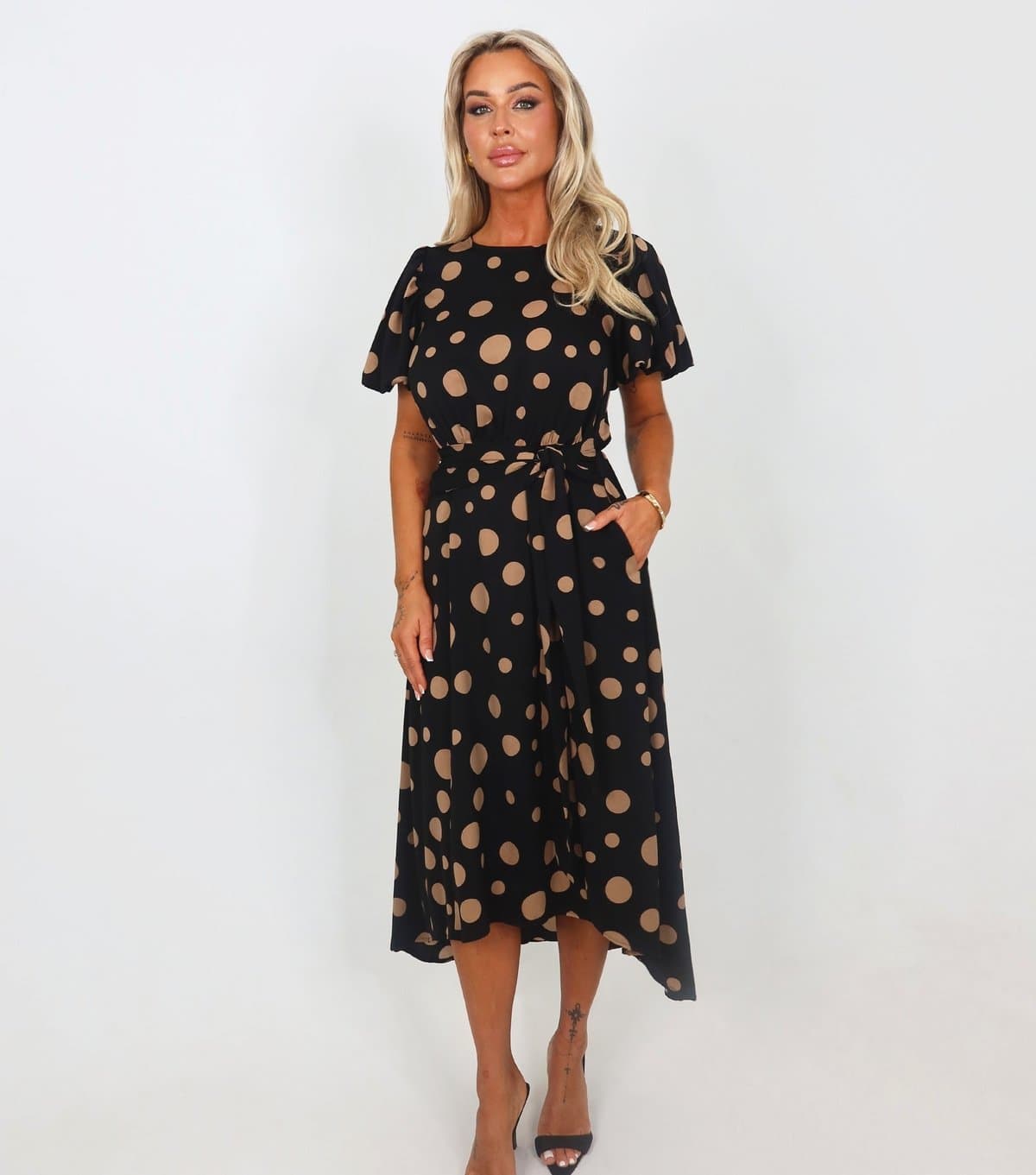 AX Paris Women's Black Polka Dot Tie Waist Midi Dress AX Paris New Look