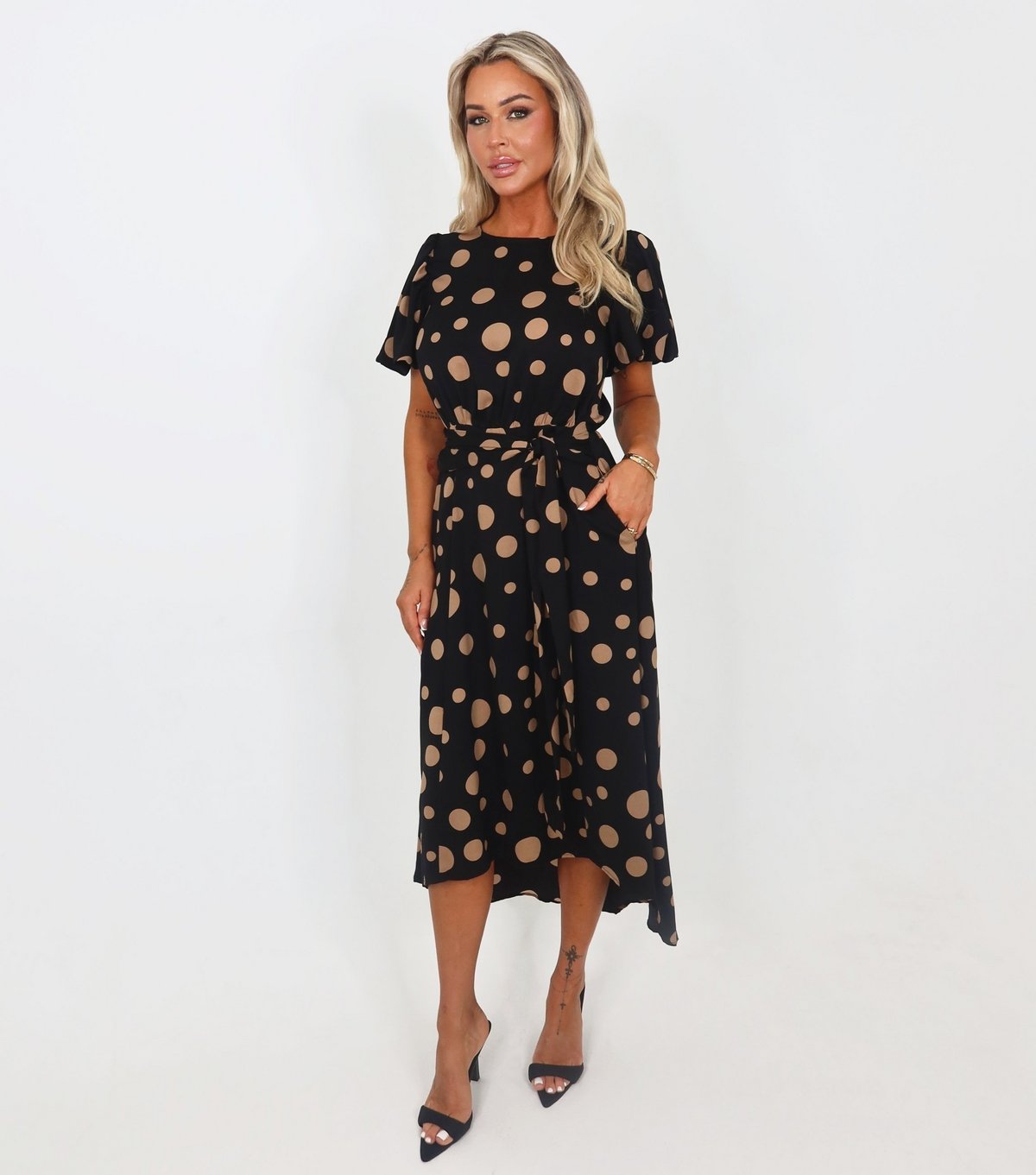 AX Paris Women's Black Polka Dot Tie Waist Midi Dress AX Paris New Look - 2