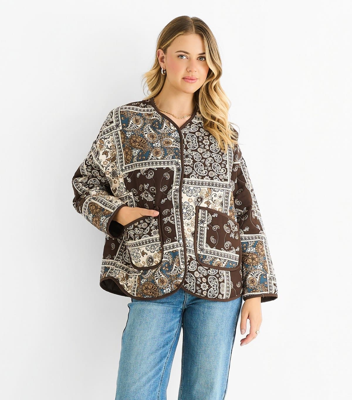 Gini London Women's Brown Tile Pattern Lightweight Jacket Gini London New Look