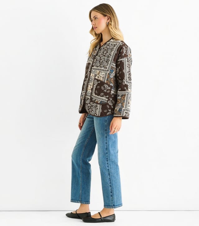 Gini London Women's Brown Tile Pattern Lightweight Jacket Gini London New Look - 3