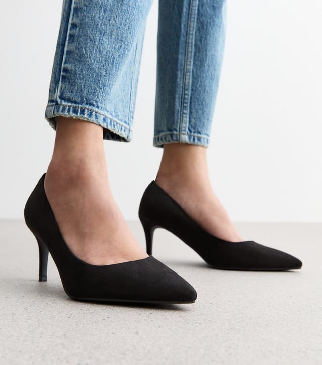 New Look Women's Wide Fit Black Suedette Pointed Stiletto Heel Court Shoes New Look - 3