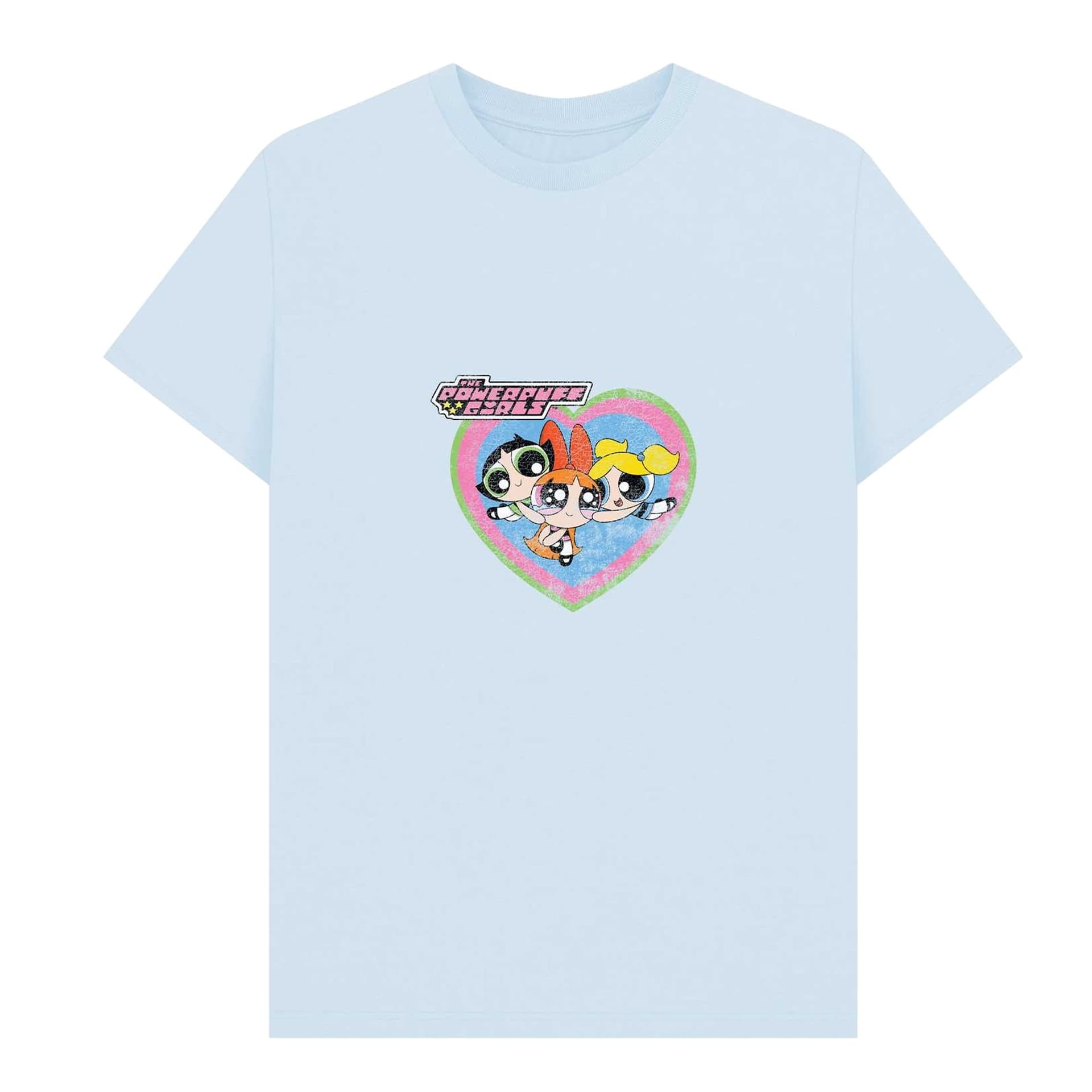 Powerpuff Girls Powerpuff Girls Men's Faded Heart T-Shirt in Light Blue