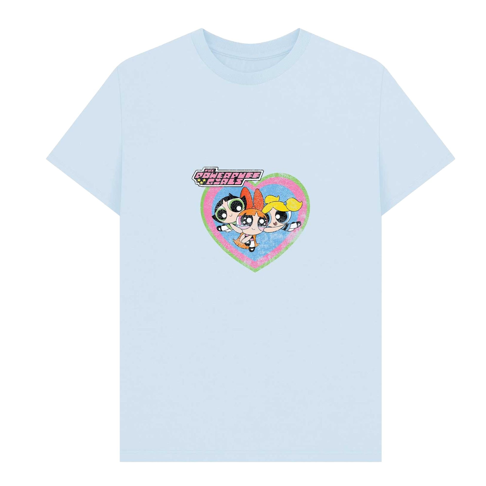Powerpuff Girls Powerpuff Girls Men's Faded Heart T-Shirt in Light Blue - 3