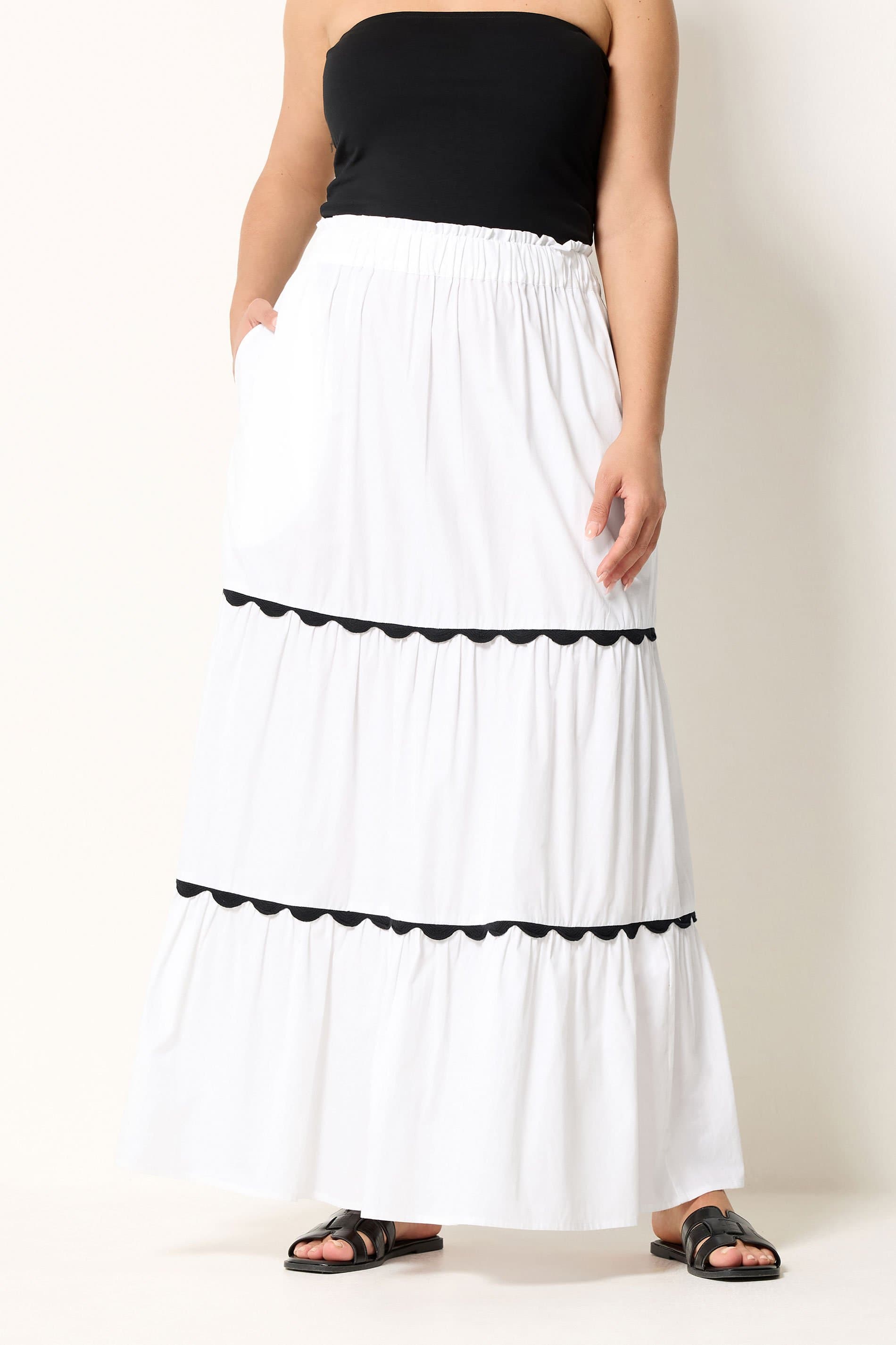 Yours Plus Size White Scallop Trim Maxi Skirt