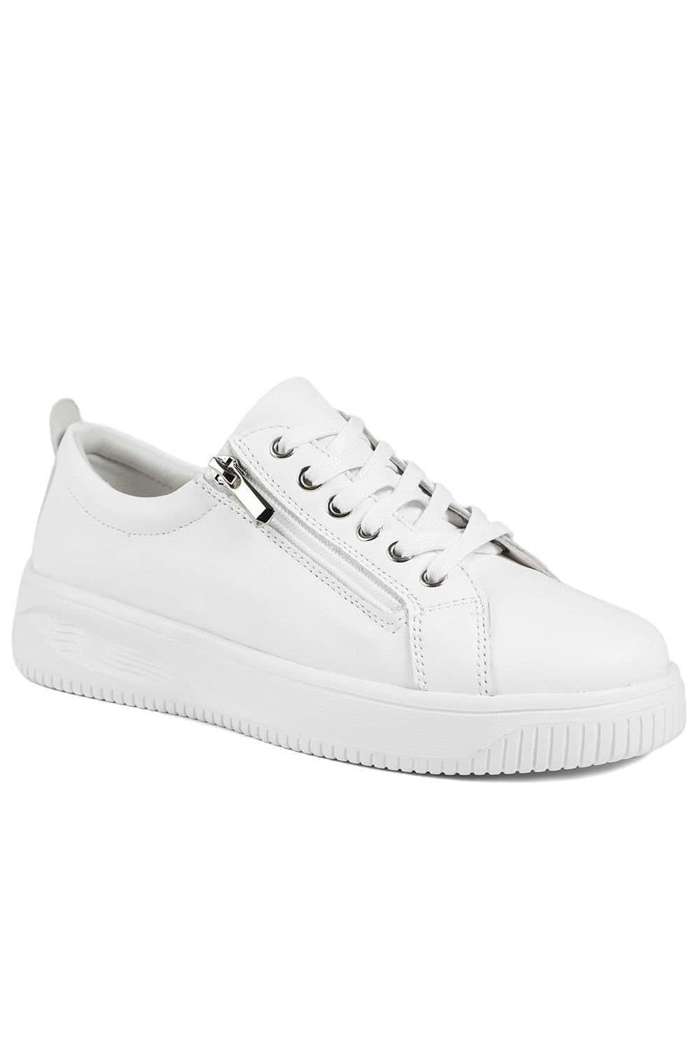 Jones Bootmaker Jones Bootmaker Women's Anara Zip & Lace Leather Trainers in White