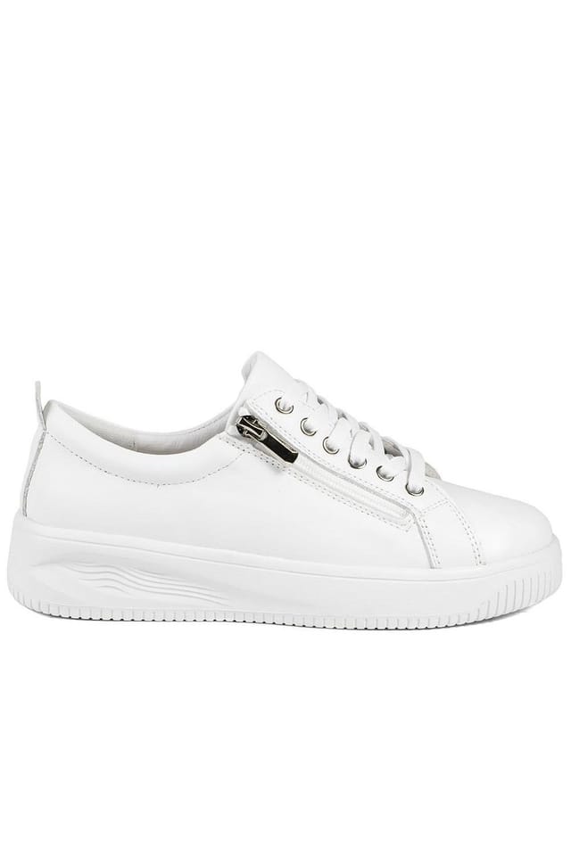 Jones Bootmaker Jones Bootmaker Women's Anara Zip & Lace Leather Trainers in White - 2