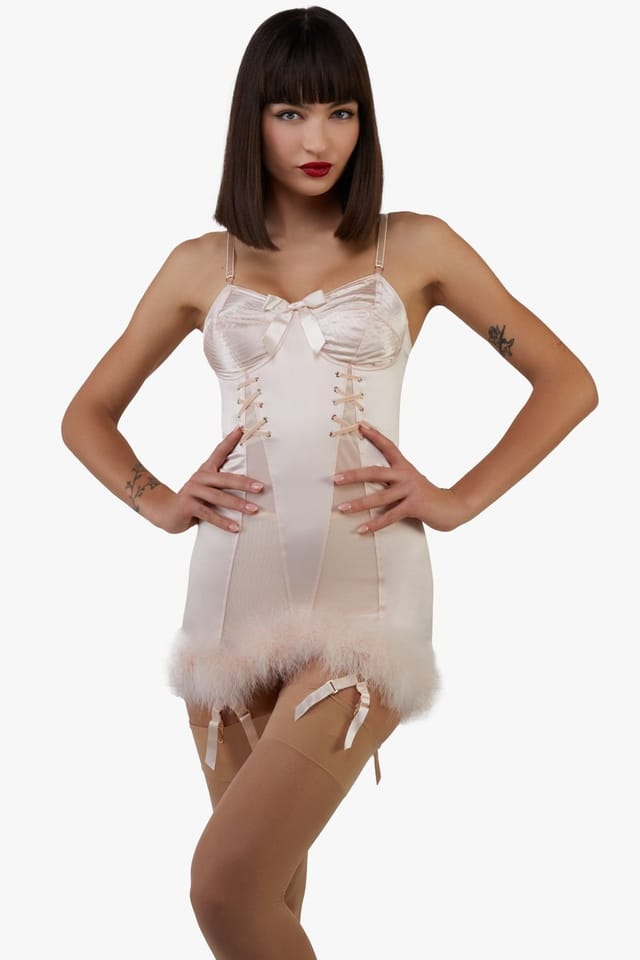 Playful Promises Playful Promises Women's Elsie Peach Spiral Cup Feather Hem Corselette Slip - 2