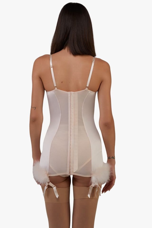 Playful Promises Playful Promises Women's Elsie Peach Spiral Cup Feather Hem Corselette Slip - 3