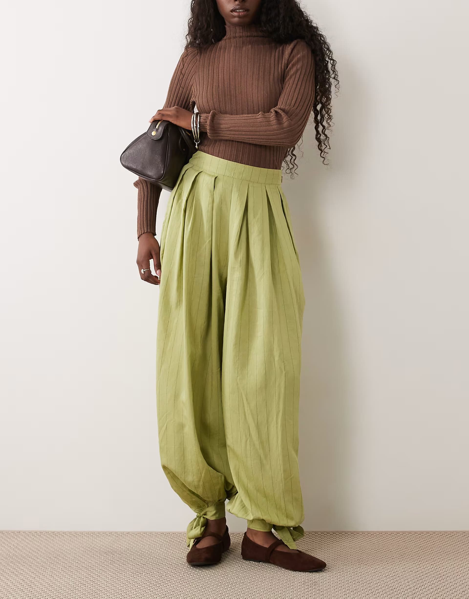 ASOS ASOS DESIGN tie detail soft barrel striped trouser in green stripe