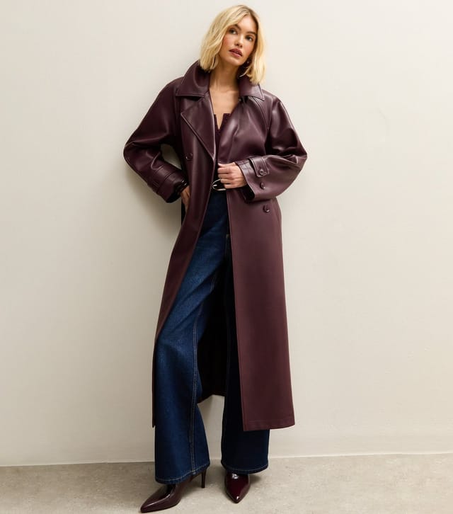 New Look Women's Burgundy Faux Leather Trench Coat New Look - 2