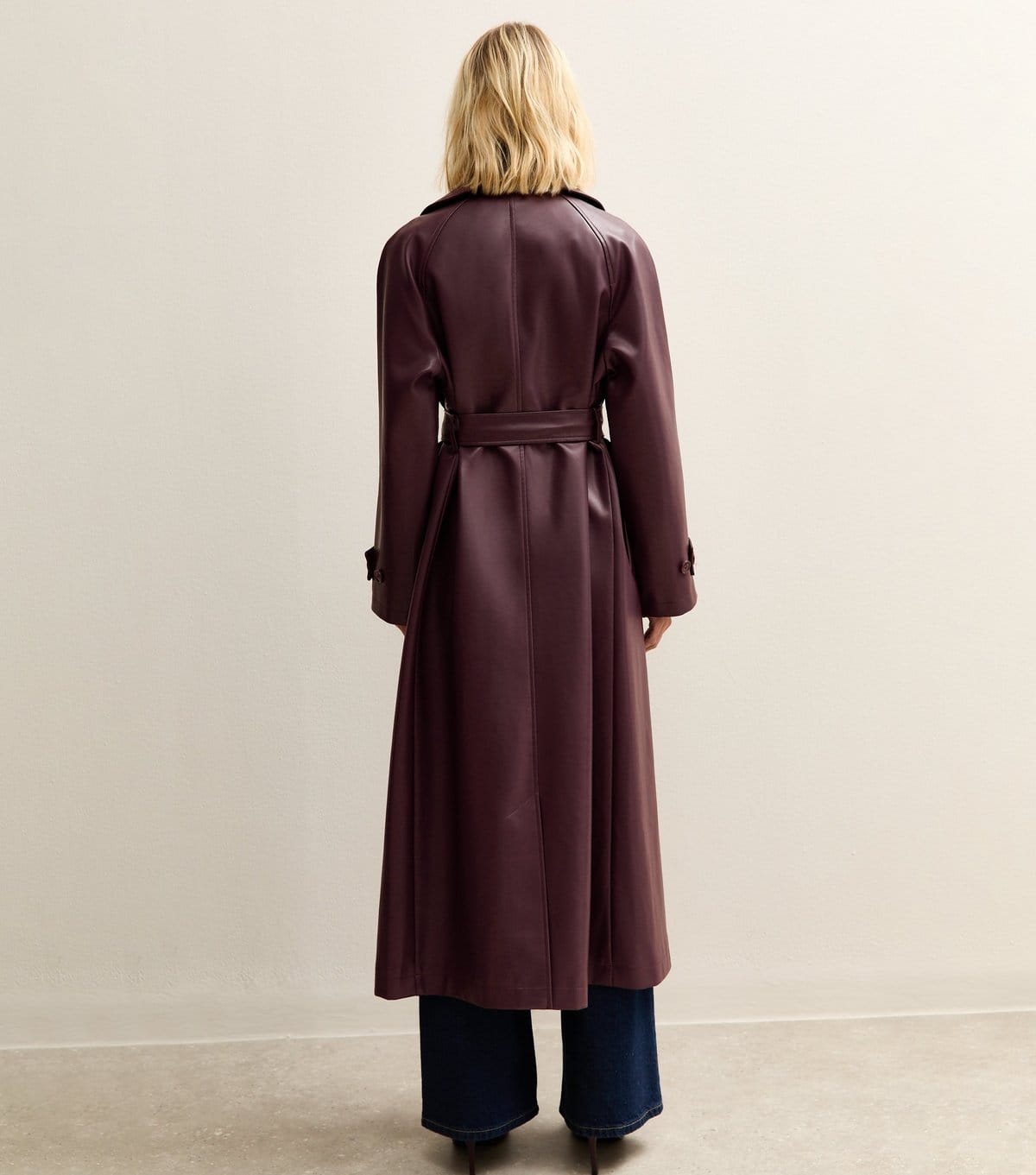 New Look Women's Burgundy Faux Leather Trench Coat New Look - 4