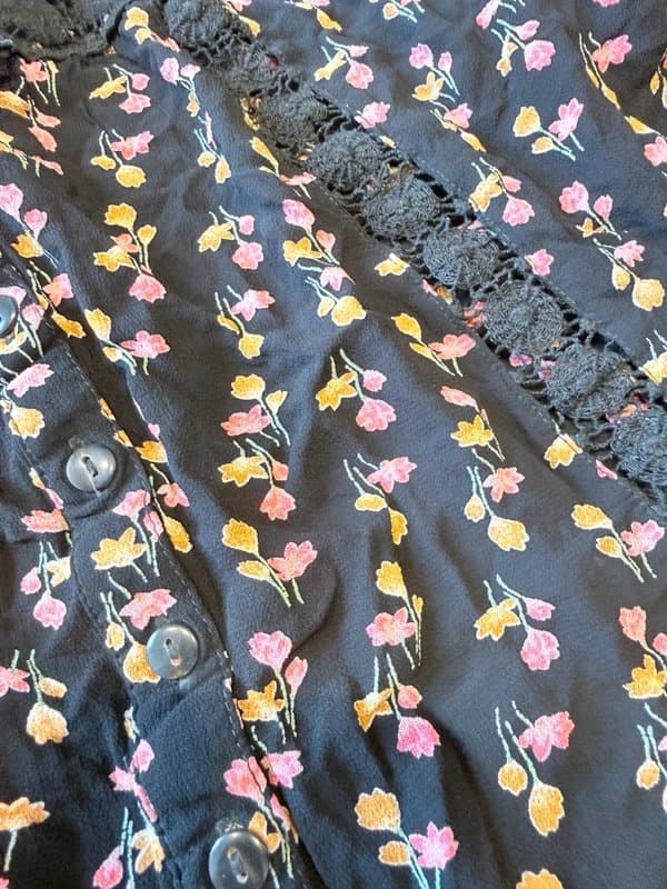Topshop Topshop Black Floral Print Sleeveless Blouse Lace Trim Button Down Ruffle Vest Top Summer UK 12 40 8