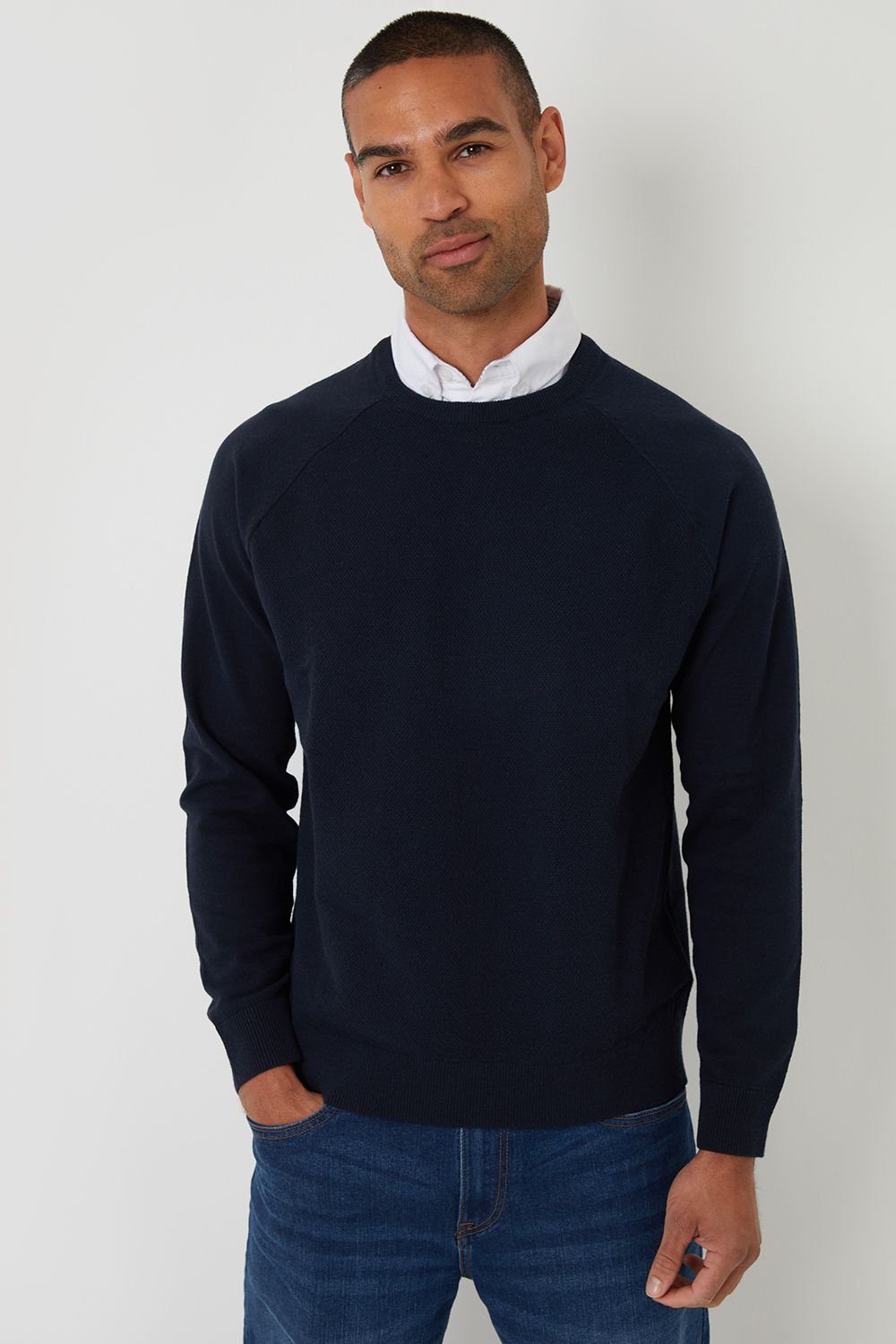 Threadbare Threadbare Men's Mock Shirt Raglan Knitted Jumper in Navy - 2