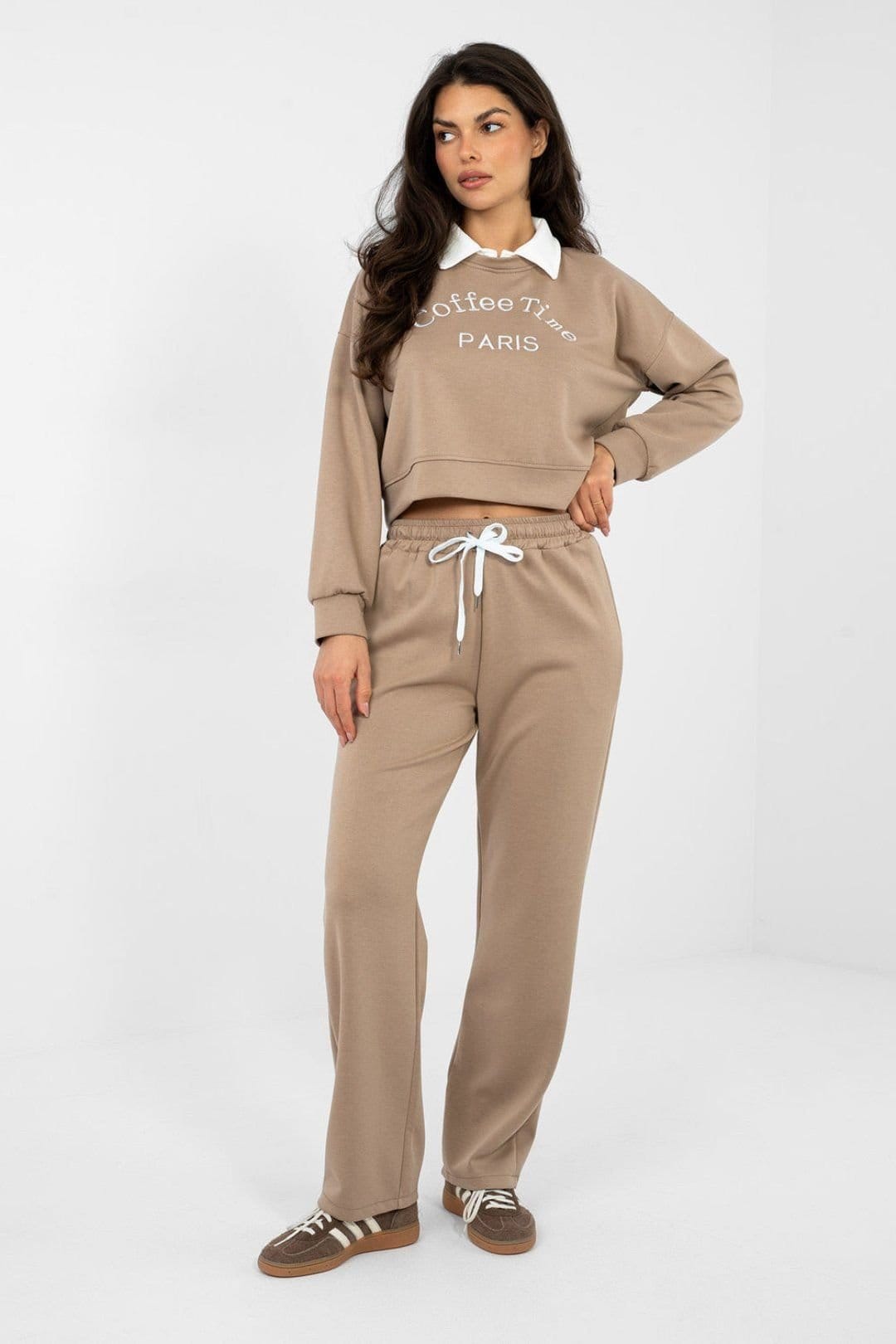 Love Lace Beige Embroidered Hoodie & Trouser Set