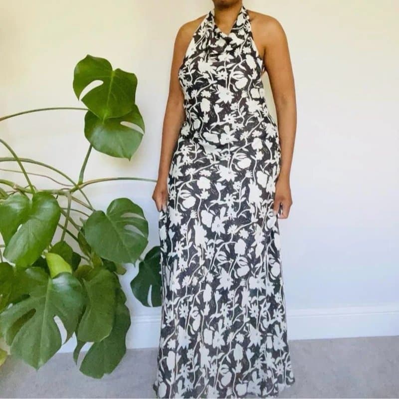 Topshop Topshop black printed long satin halter dress Size 12