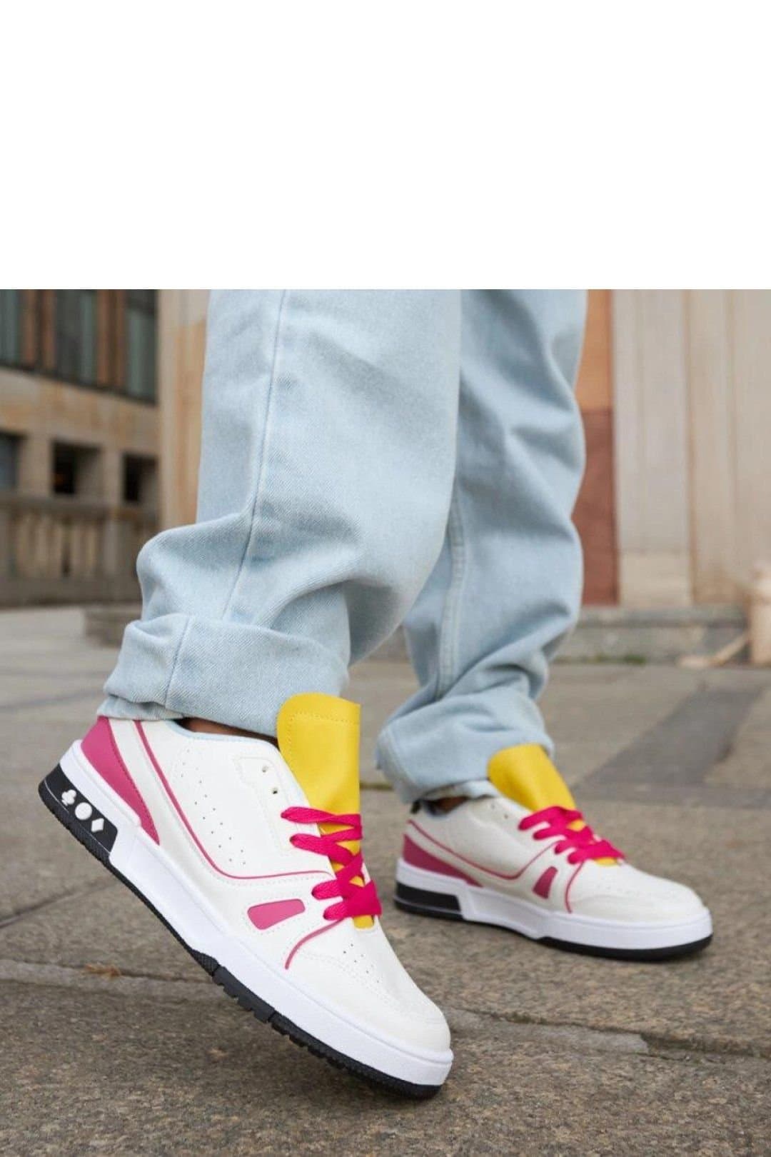 Love Lace Love Lace Women's Summer Low Profile Sneakers with Pink Accents & Yellow Tongue in White
