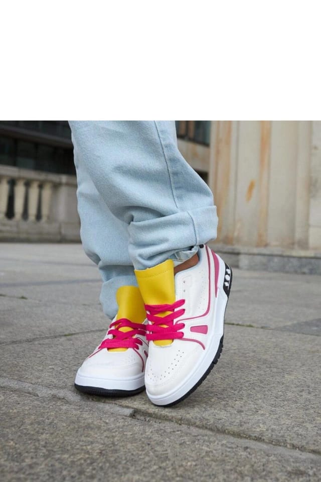 Love Lace Love Lace Women's Summer Low Profile Sneakers with Pink Accents & Yellow Tongue in White - 2