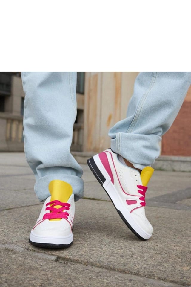 Love Lace Love Lace Women's Summer Low Profile Sneakers with Pink Accents & Yellow Tongue in White - 3