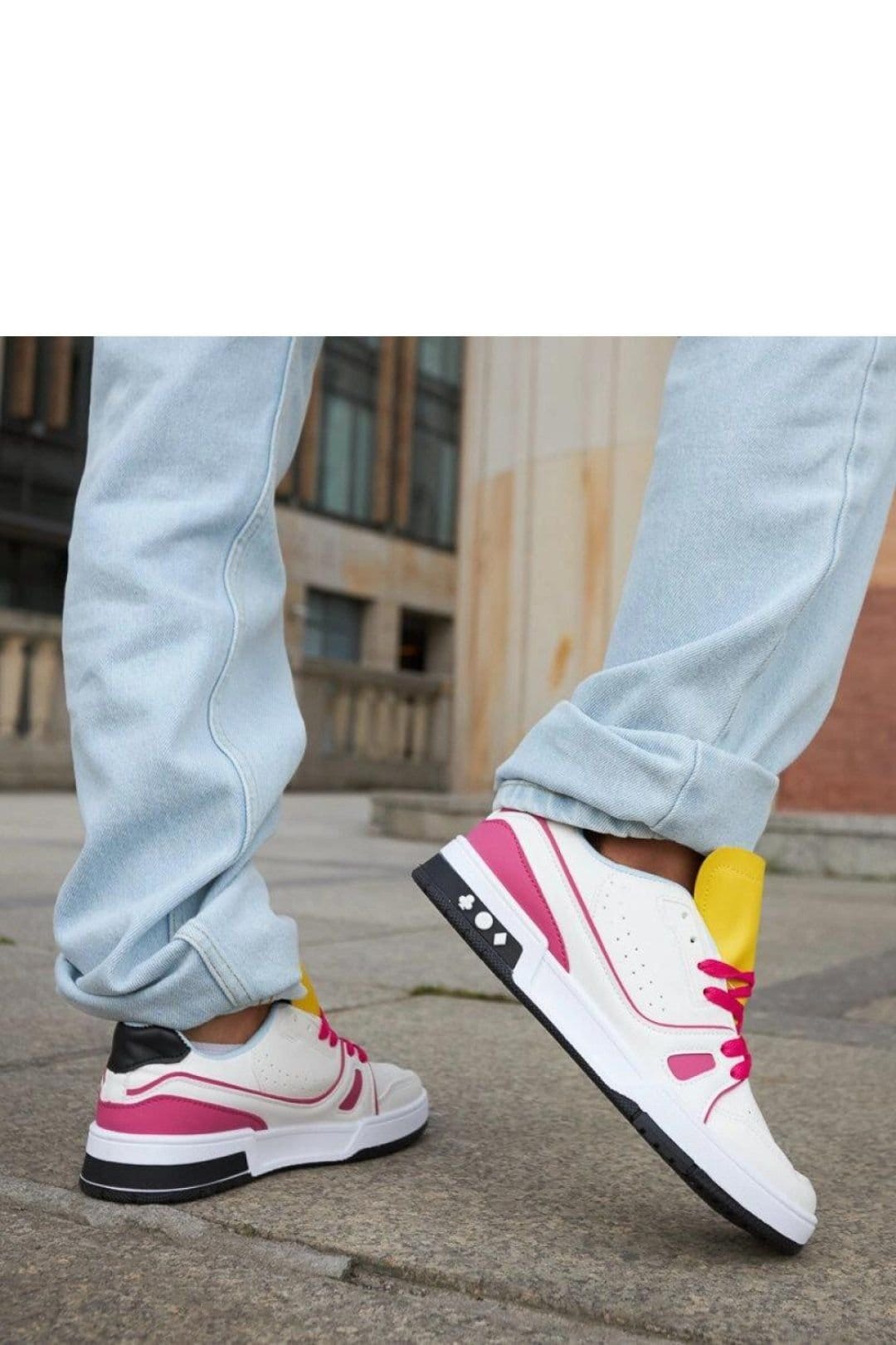Love Lace Love Lace Women's Summer Low Profile Sneakers with Pink Accents & Yellow Tongue in White - 4
