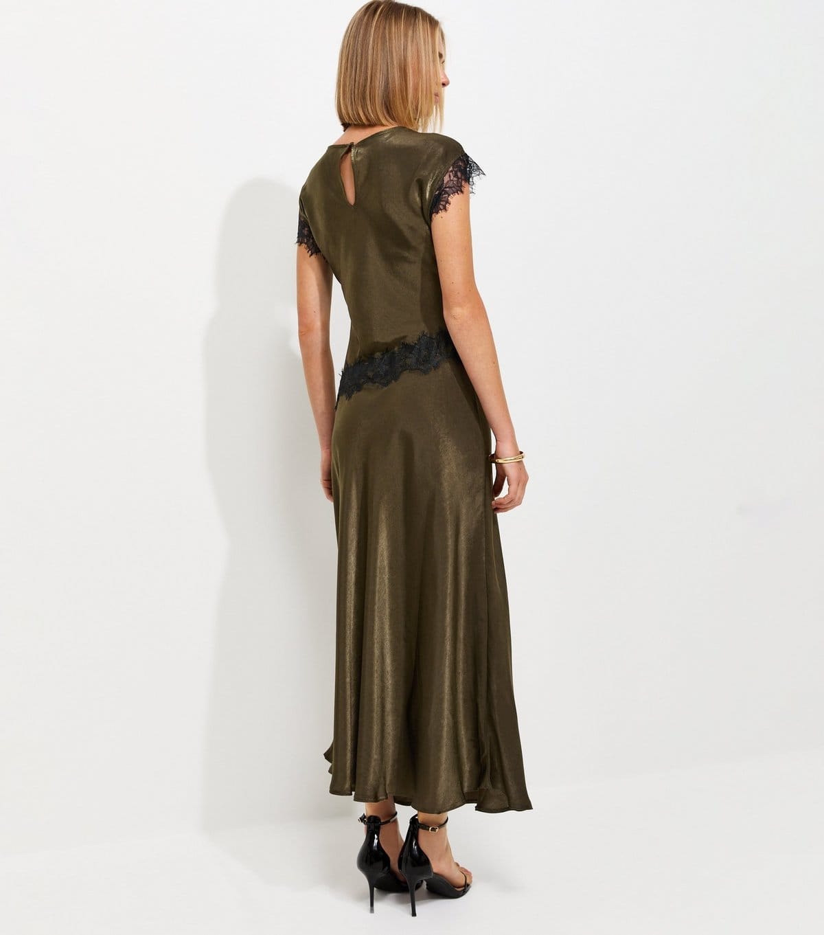 New Look Women's Dark Khaki Lace Trim Bias Cut Midi Dress New Look - 4