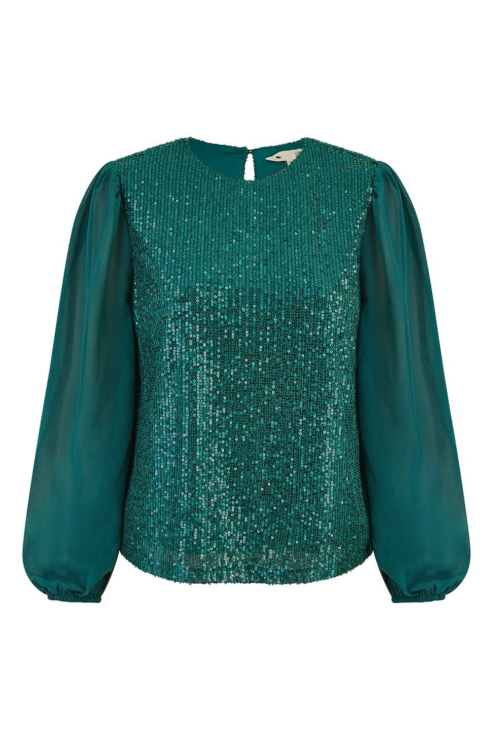 Yumi Yumi Women's Green Sequin Top With Sheer Sleeves - 4