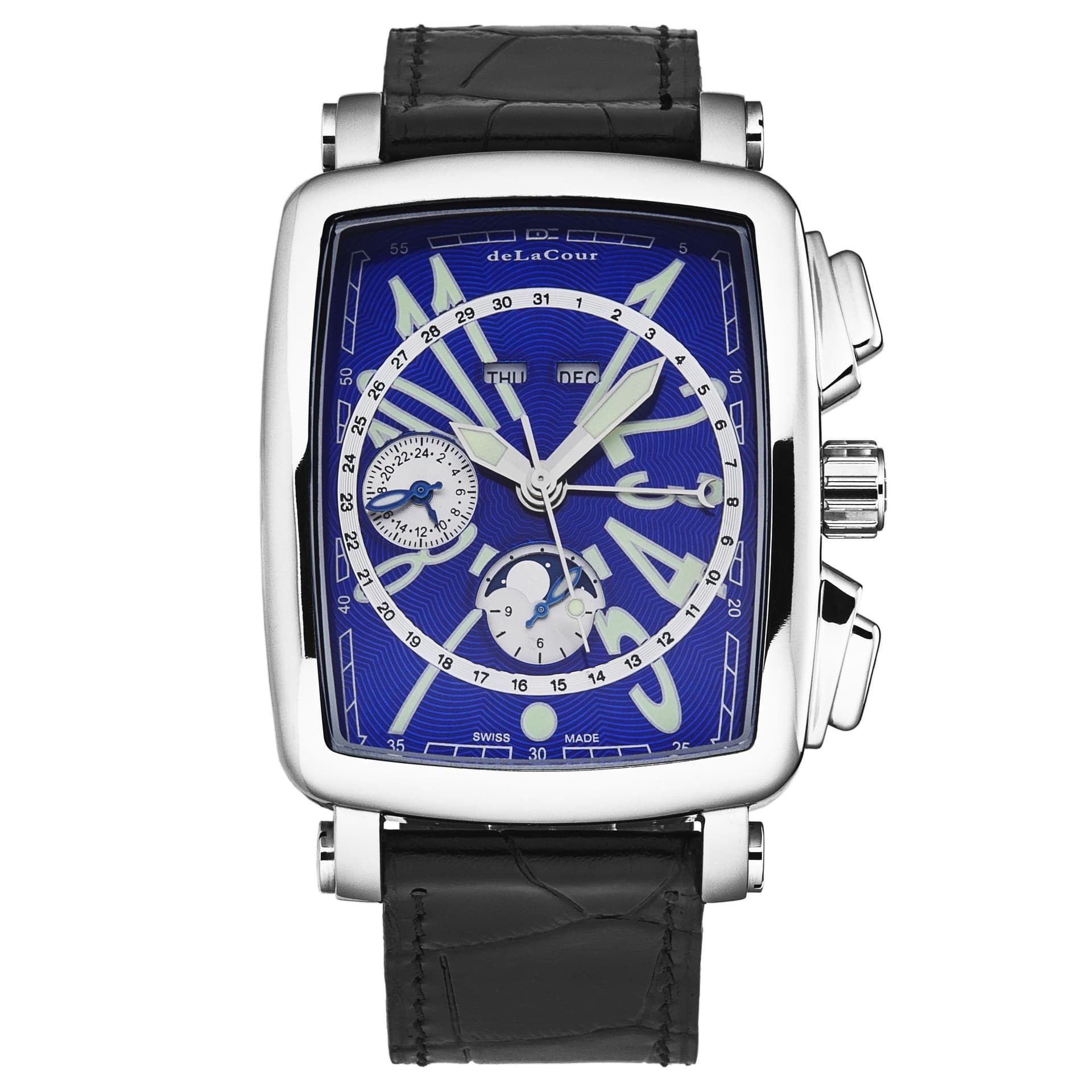 DeLaCour DeLaCour Men's Vialarga Automatic Leather, 38mm Stainless Steel Case in Blue