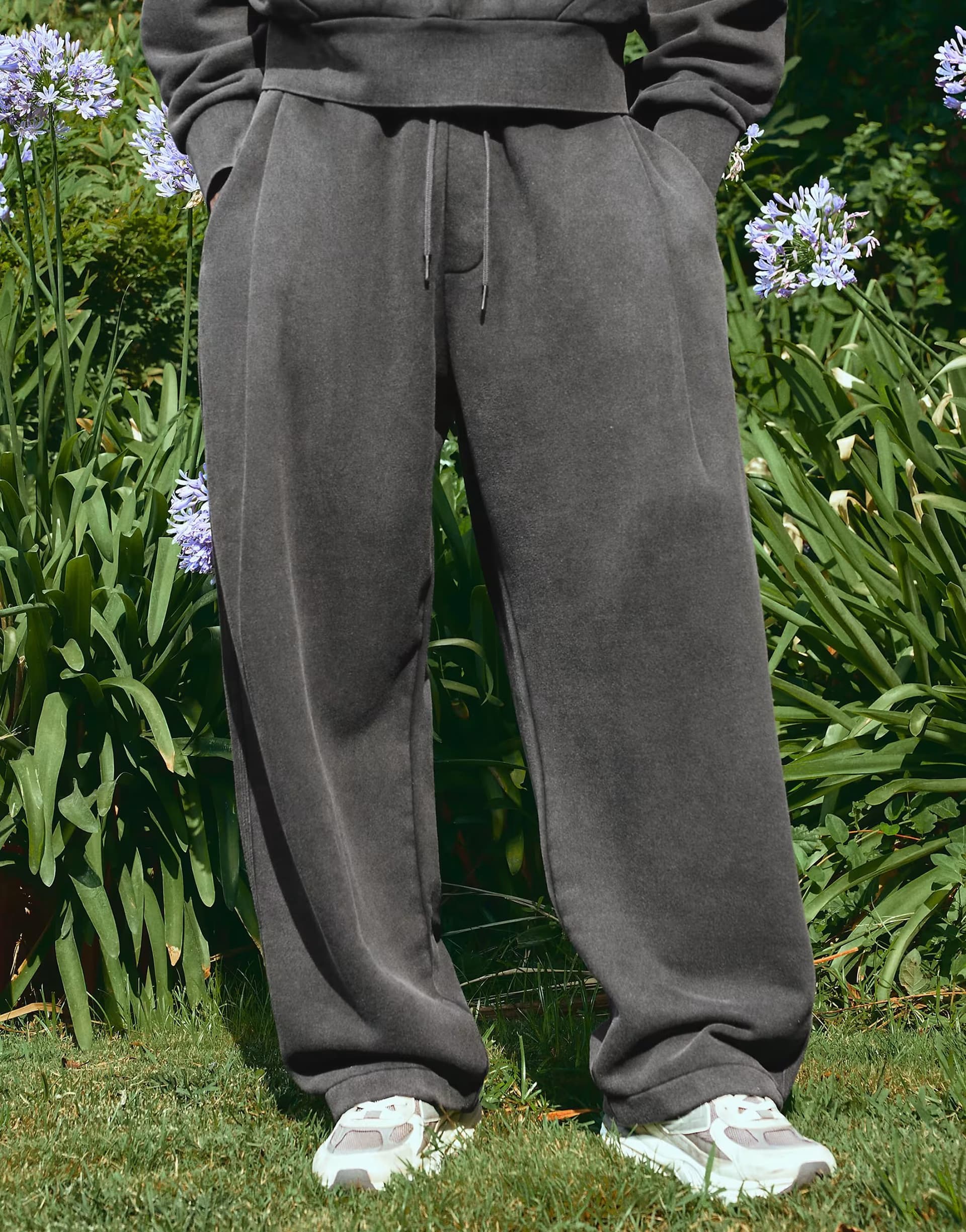 ASOS Bershka Balloon fit washed joggers with pleats in black