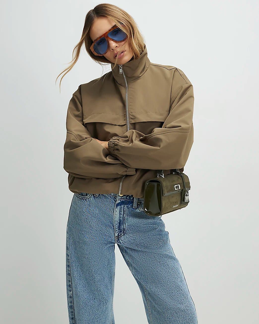River Island River Island Womens Khaki Lightweight Zip Through Jacket