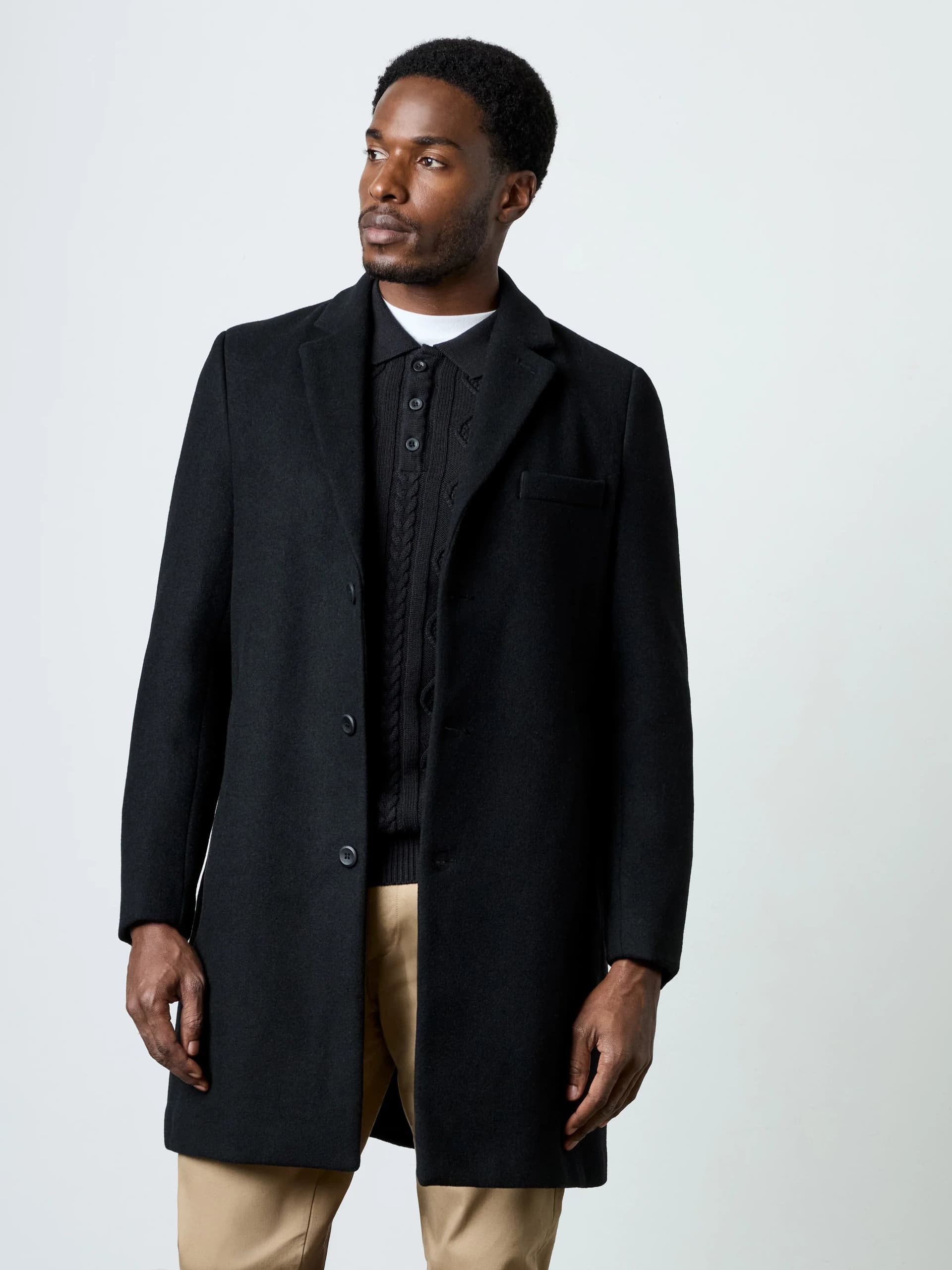 French Connection Single Breasted Overcoat Black