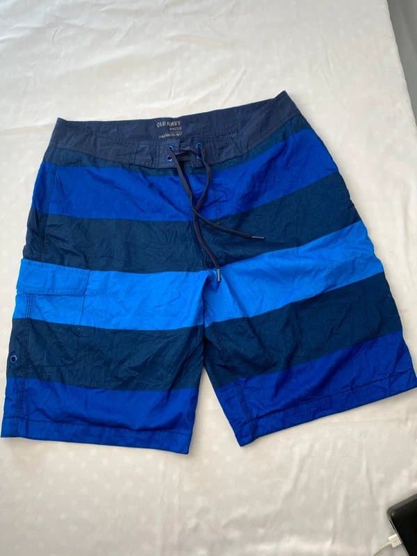 Old Navy Old Navy Men’s Large Blue Striped Board Swim Shorts L Mesh Lined Surf Beach