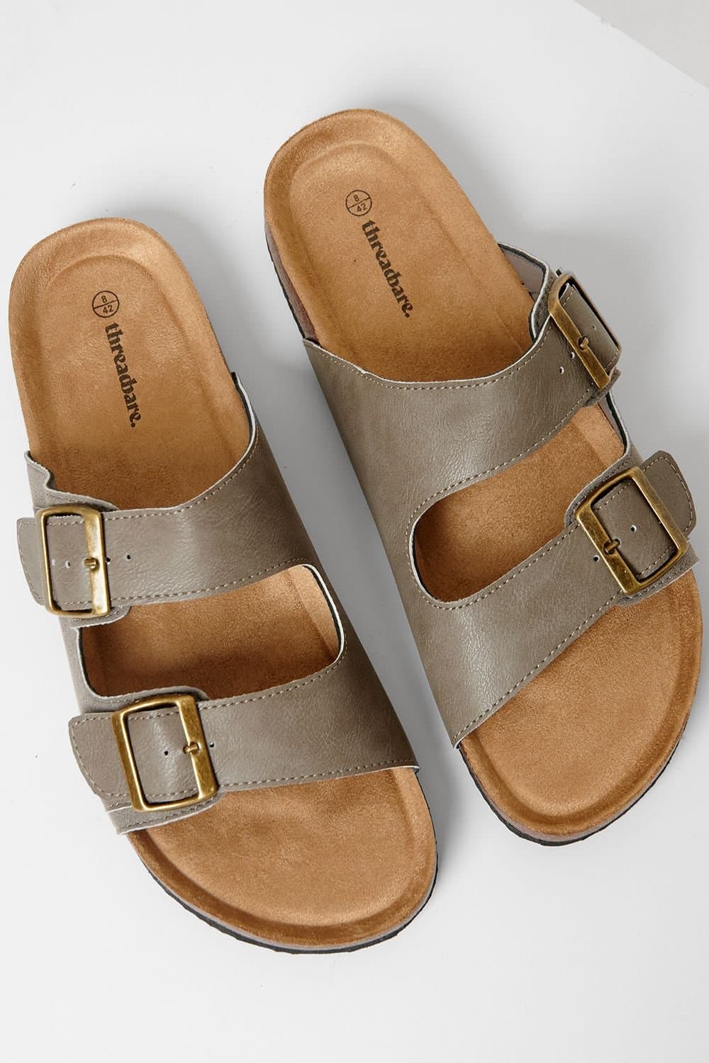 Threadbare Threadbare Men's Slip On Two Buckle Strap Sandals in Stone
