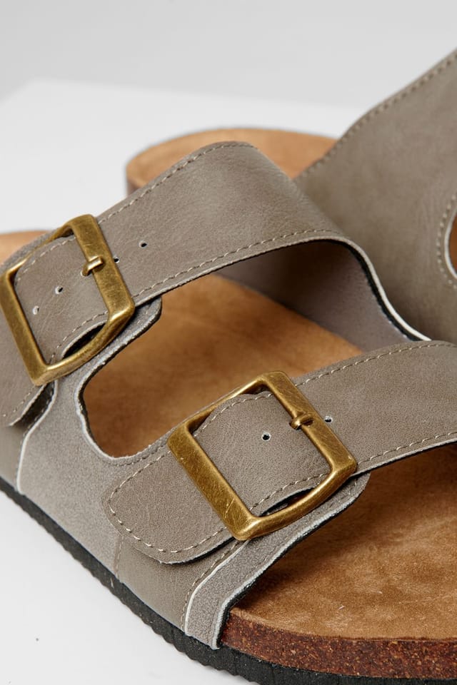 Threadbare Threadbare Men's Slip On Two Buckle Strap Sandals in Stone - 3
