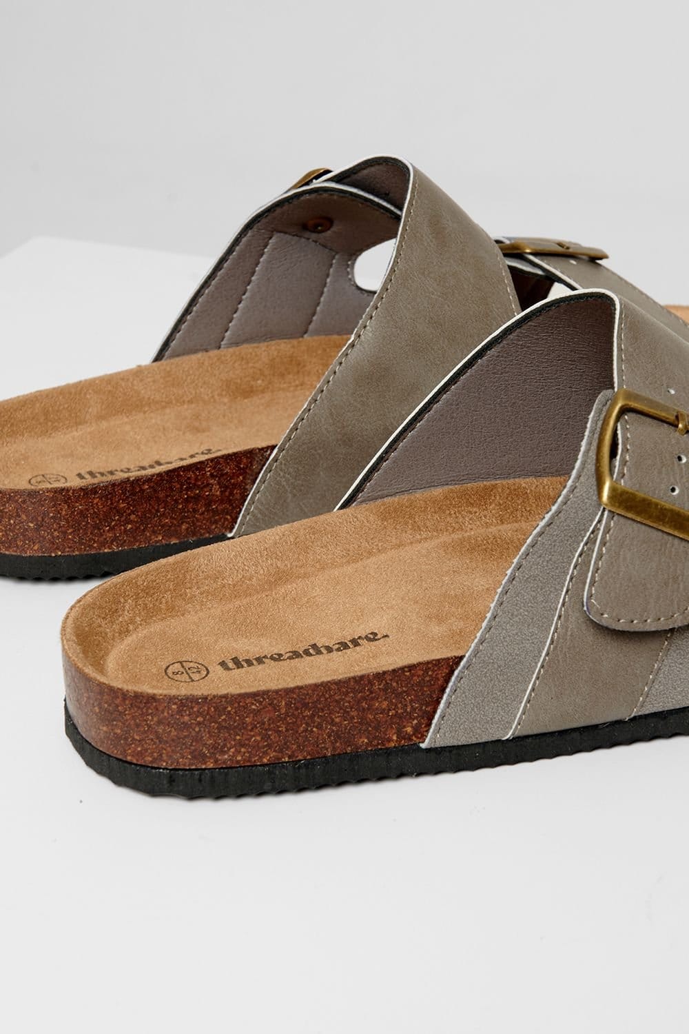 Threadbare Threadbare Men's Slip On Two Buckle Strap Sandals in Stone - 4