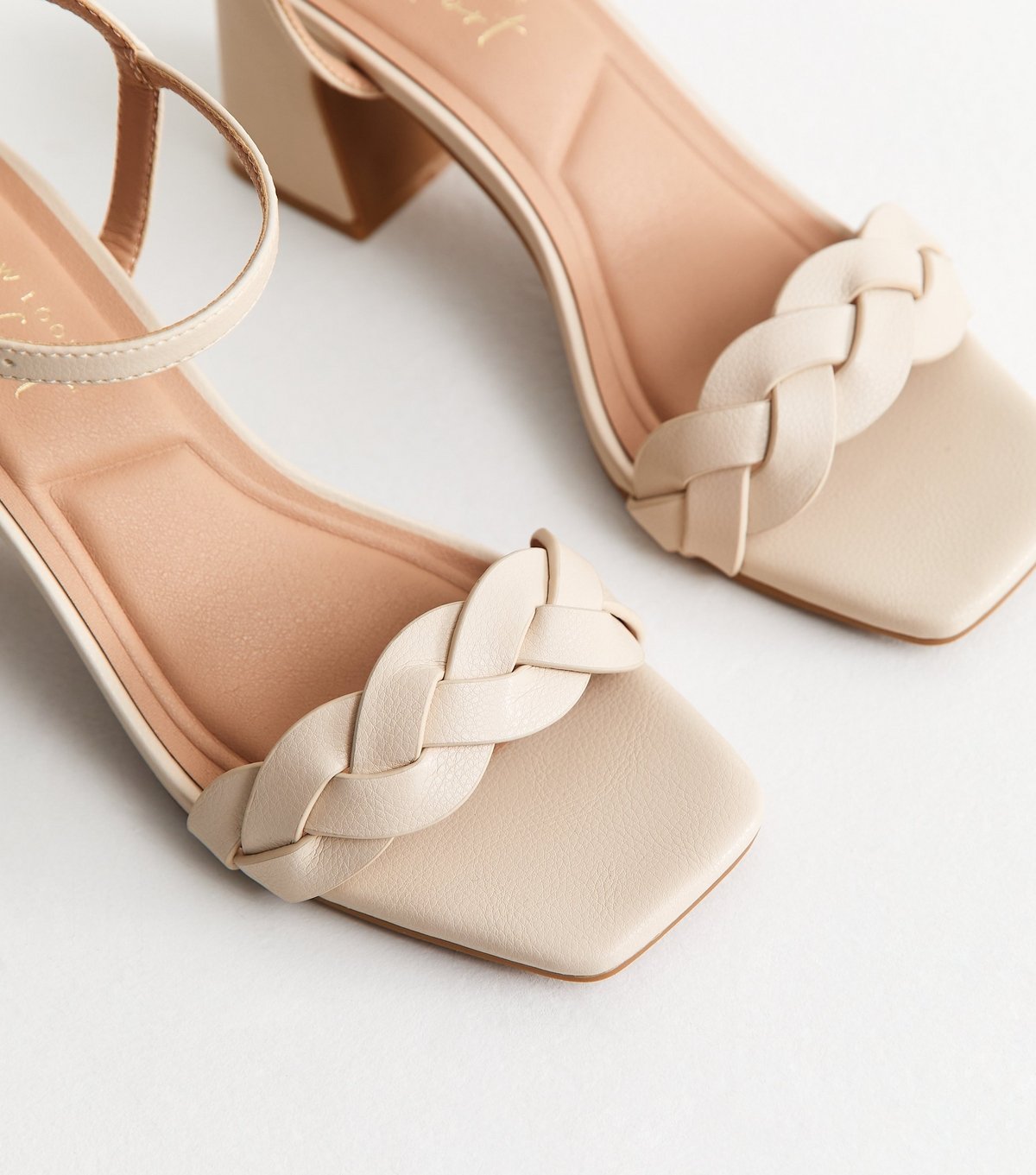 New Look Women's Off White Faux Leather Braided Block Heel Sandals Vegan New Look - 3