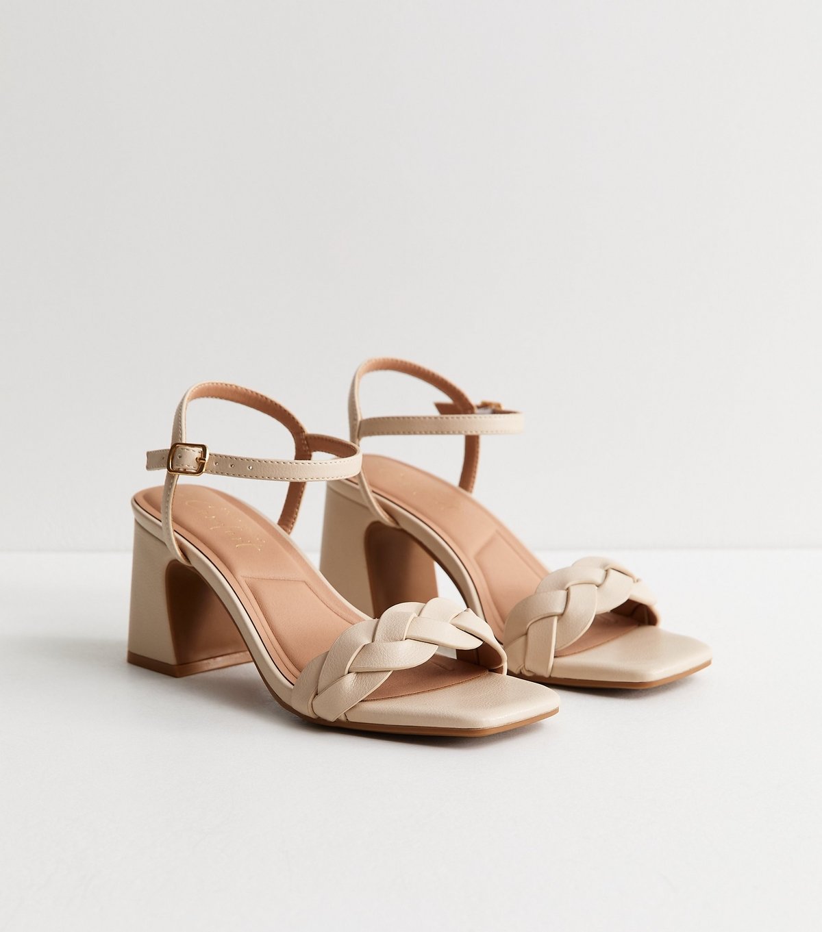 New Look Women's Off White Faux Leather Braided Block Heel Sandals Vegan New Look - 4