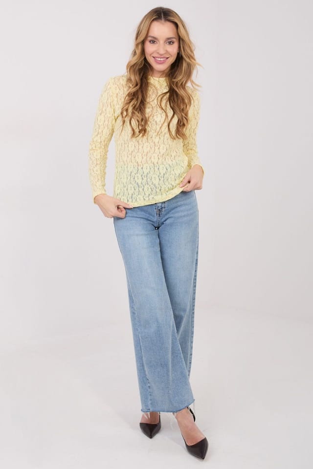 Love Lace Love Lace Women's Elegant Lace Viscose Elastane Blouse Boat Neck Style 223399 in Yellow - 2