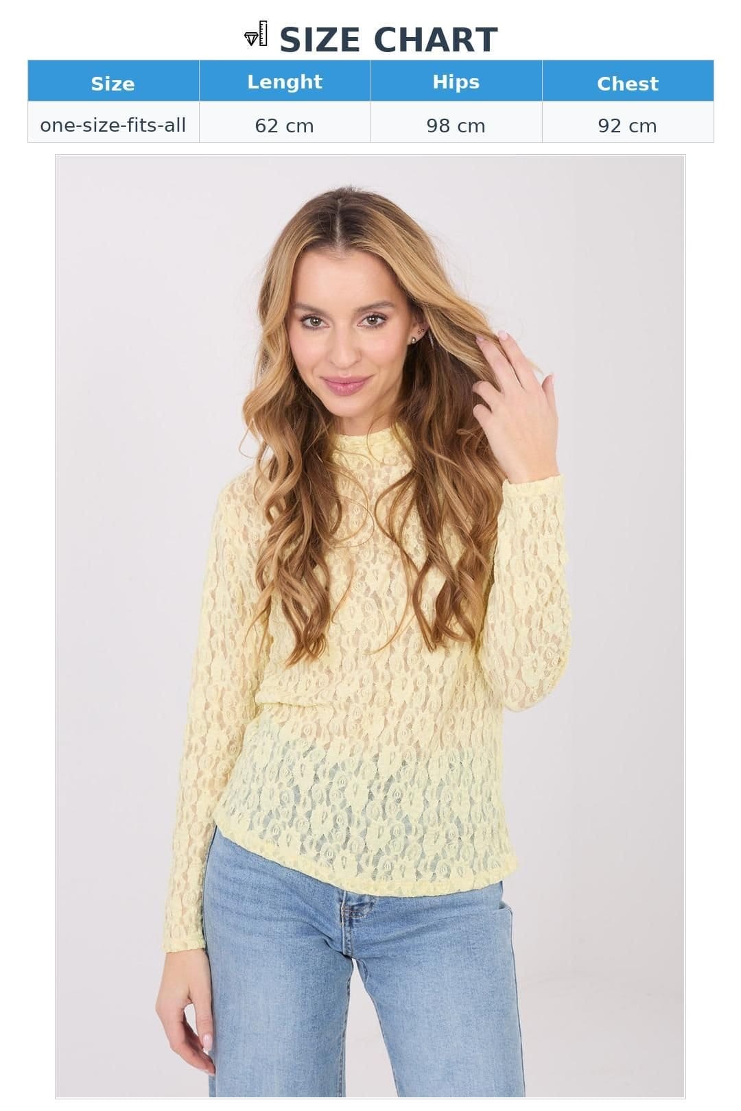 Love Lace Love Lace Women's Elegant Lace Viscose Elastane Blouse Boat Neck Style 223399 in Yellow - 4