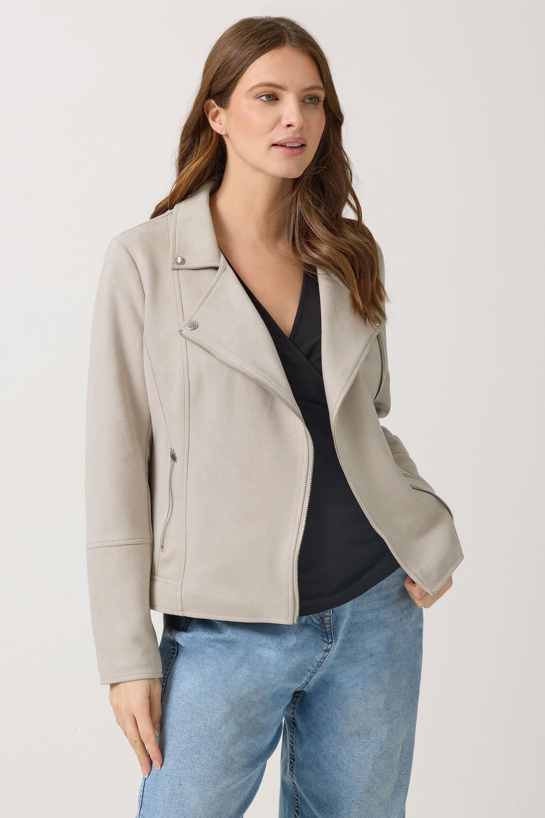 M&Co M&Co Women's Faux Suede Biker Jacket in Nude