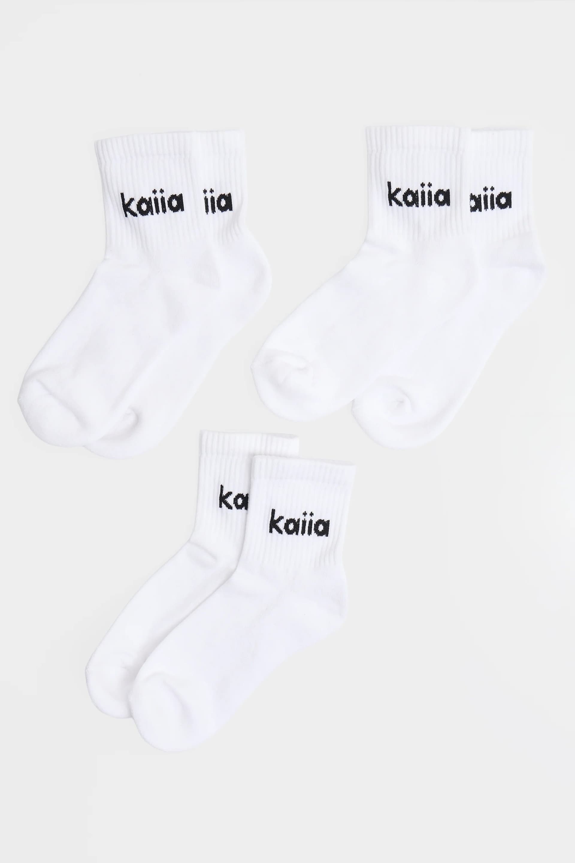 Kaiia Pack of Three Kaiia Logo Socks White & Black