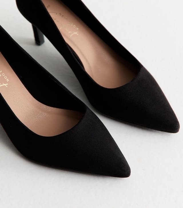 New Look Women's Wide Fit Black Faux Suede Court Shoes Vegan New Look - 3