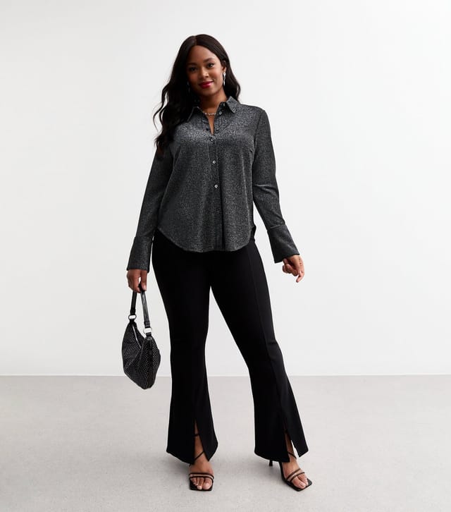 New Look Women's Plus Size Black Glittery Flared Sleeve Shirt Curves New Look - 3