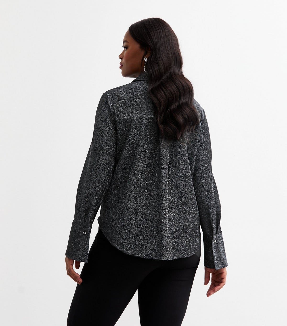 New Look Women's Plus Size Black Glittery Flared Sleeve Shirt Curves New Look - 4